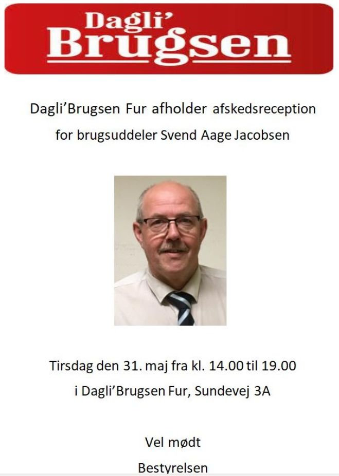 Dagli’Brugsen Fur afholder afskedsreception for brugsuddeler Svend Aage Jacobsen