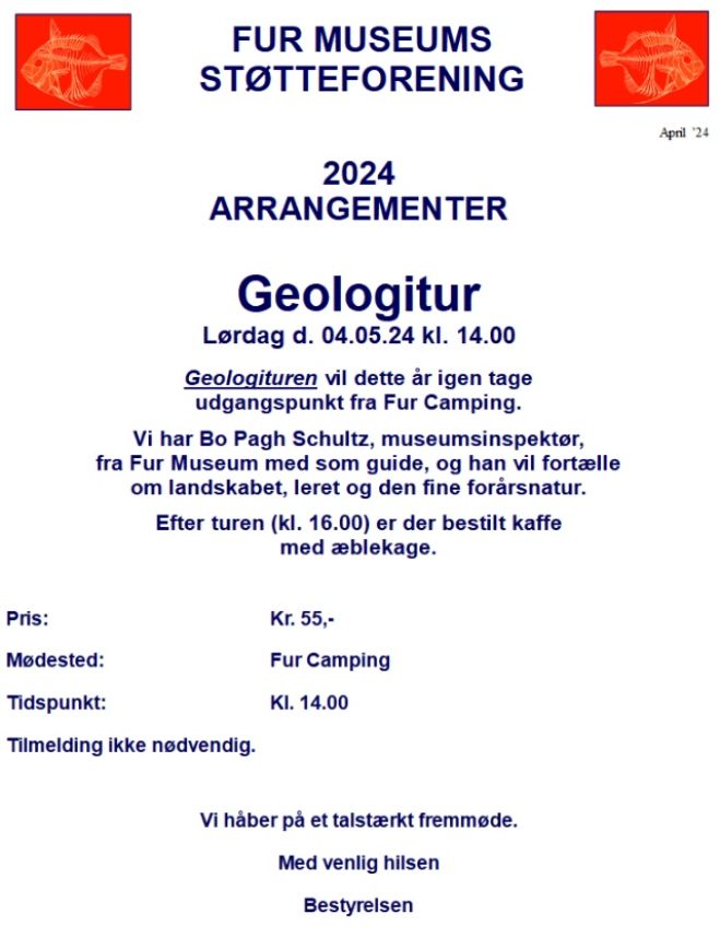 Fur Museums Støtteforening - 2024  ARRANGEMENTER - Geologitur  Lørdag d. 04.05.24 kl. 14.00