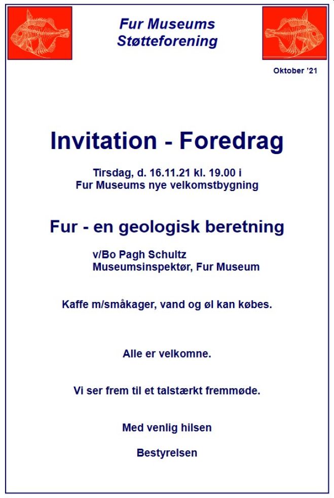 Invitation - Foredrag - tirsdag, d. 16.11.21 kl. 19.00 i Fur Museums nye velkomstbygning