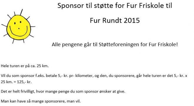 Sponsor til støtte for Fur Friskole til Fur Rundt 2015