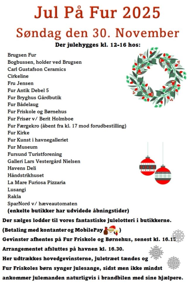 Jul på Fur - 1. Søndag i advent d. 30. november, fra 12-16