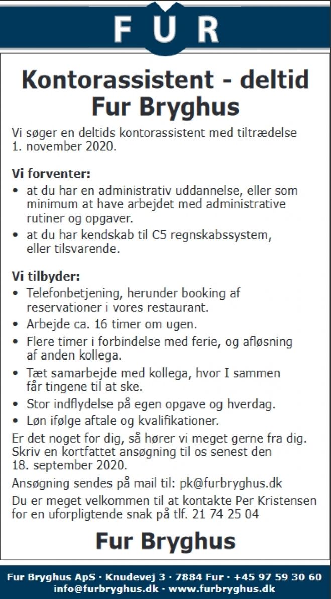 Kontorassistent - deltid Fur Bryghus